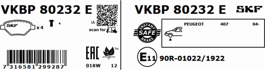 SKF VKBP 80232 E - Bromsbeläggssats, skivbroms xdelar.se