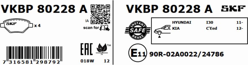 SKF VKBP 80228 A - Bromsbeläggssats, skivbroms xdelar.se