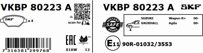 SKF VKBP 80223 A - Bromsbeläggssats, skivbroms xdelar.se