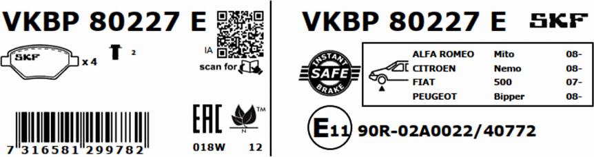 SKF VKBP 80227 E - Bromsbeläggssats, skivbroms xdelar.se