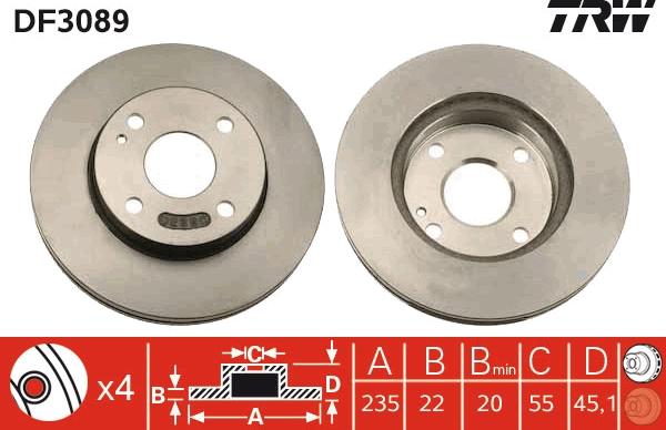 TRW DF3089 - Bromsskiva xdelar.se