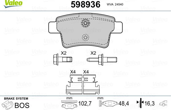 Valeo 598936 - Bromsbeläggssats, skivbroms xdelar.se