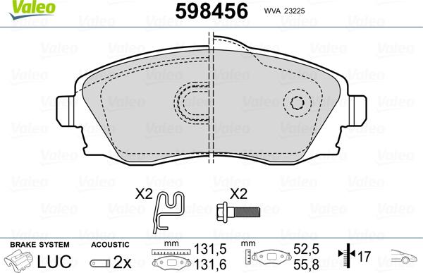 Valeo 598456 - Bromsbeläggssats, skivbroms xdelar.se