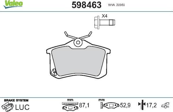 Valeo 598463 - Bromsbeläggssats, skivbroms xdelar.se