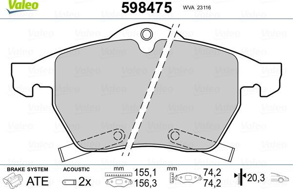 Valeo 598475 - Bromsbeläggssats, skivbroms xdelar.se