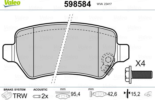 Valeo 598584 - Bromsbeläggssats, skivbroms xdelar.se