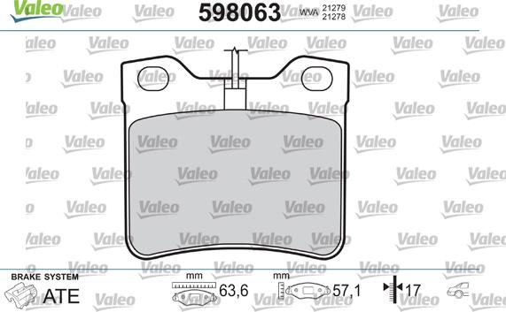 Valeo 598063 - Bromsbeläggssats, skivbroms xdelar.se