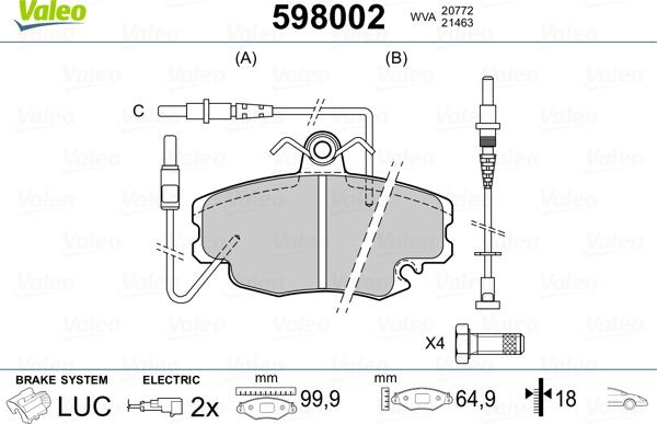 Valeo 598002 - Bromsbeläggssats, skivbroms xdelar.se