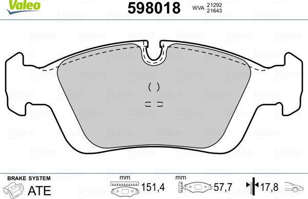 Valeo 598018 - Bromsbeläggssats, skivbroms xdelar.se