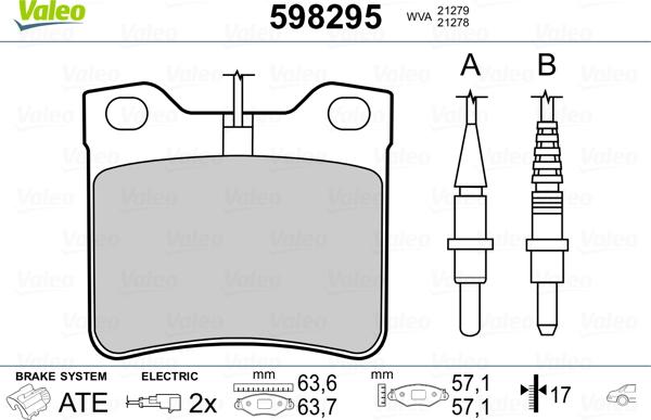 Valeo 598295 - Bromsbeläggssats, skivbroms xdelar.se