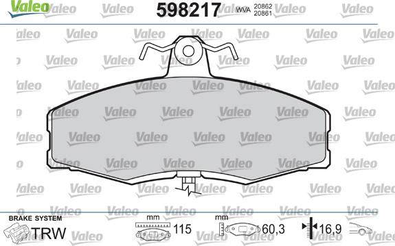 Valeo 598217 - Bromsbeläggssats, skivbroms xdelar.se