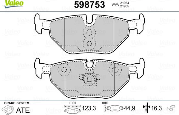 Valeo 598753 - Bromsbeläggssats, skivbroms xdelar.se