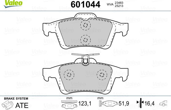 Valeo 601044 - Bromsbeläggssats, skivbroms xdelar.se