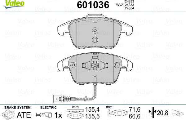 Valeo 601036 - Bromsbeläggssats, skivbroms xdelar.se