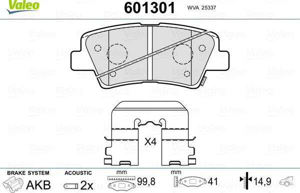 Valeo 601301 - Bromsbeläggssats, skivbroms xdelar.se