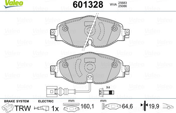 Valeo 601328 - Bromsbeläggssats, skivbroms xdelar.se