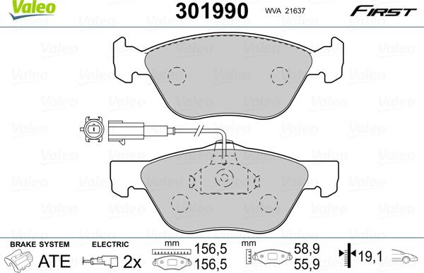 Valeo 301990 - Bromsbeläggssats, skivbroms xdelar.se