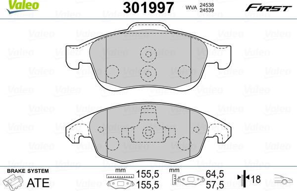 Valeo 301997 - Bromsbeläggssats, skivbroms xdelar.se