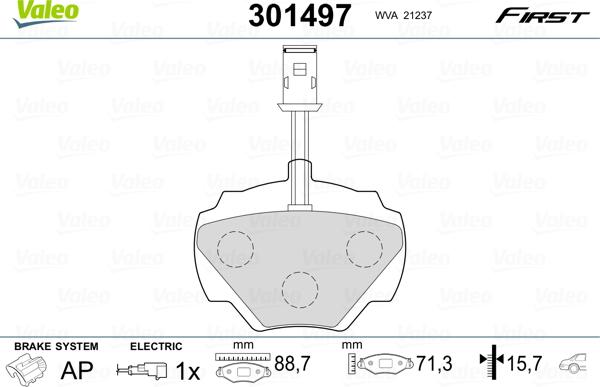 Valeo 301497 - Bromsbeläggssats, skivbroms xdelar.se