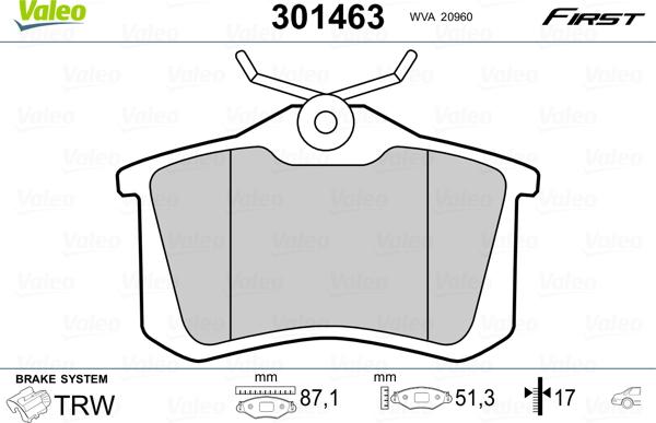 Valeo 301463 - Bromsbeläggssats, skivbroms xdelar.se