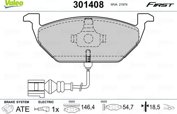 Valeo 301408 - Bromsbeläggssats, skivbroms xdelar.se