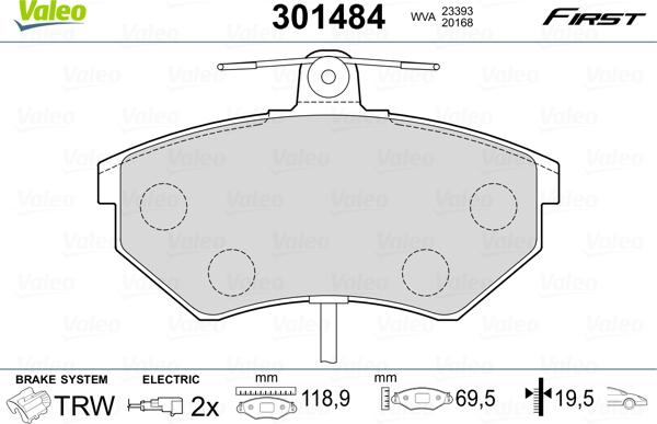 Valeo 301484 - Bromsbeläggssats, skivbroms xdelar.se