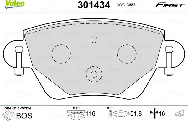 Valeo 301434 - Bromsbeläggssats, skivbroms xdelar.se