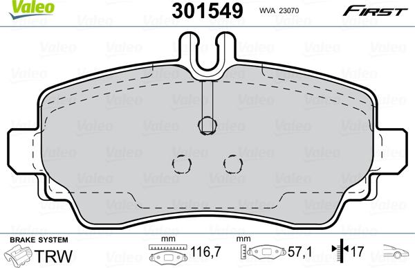 Valeo 301549 - Bromsbeläggssats, skivbroms xdelar.se