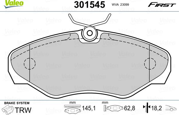 Valeo 301545 - Bromsbeläggssats, skivbroms xdelar.se