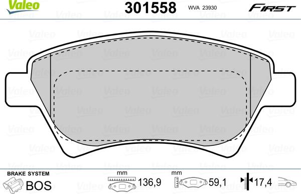 Valeo 301558 - Bromsbeläggssats, skivbroms xdelar.se