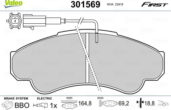 Valeo 301569 - Bromsbeläggssats, skivbroms xdelar.se