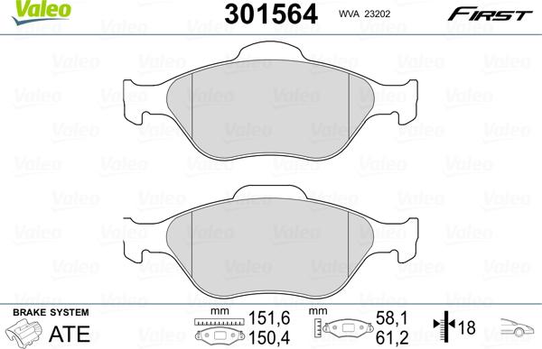 Valeo 301564 - Bromsbeläggssats, skivbroms xdelar.se