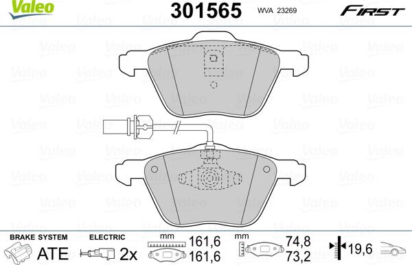 Valeo 301565 - Bromsbeläggssats, skivbroms xdelar.se