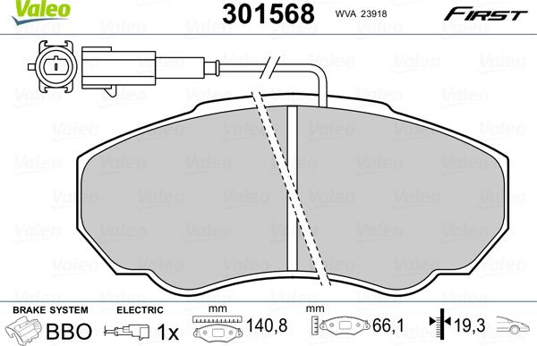 Valeo 301568 - Bromsbeläggssats, skivbroms xdelar.se