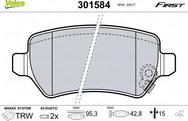 Valeo 301584 - Bromsbeläggssats, skivbroms xdelar.se