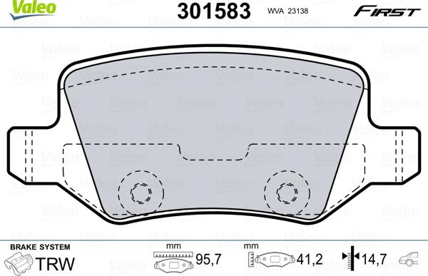 Valeo 301583 - Bromsbeläggssats, skivbroms xdelar.se