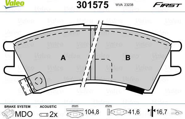 Valeo 301575 - Bromsbeläggssats, skivbroms xdelar.se