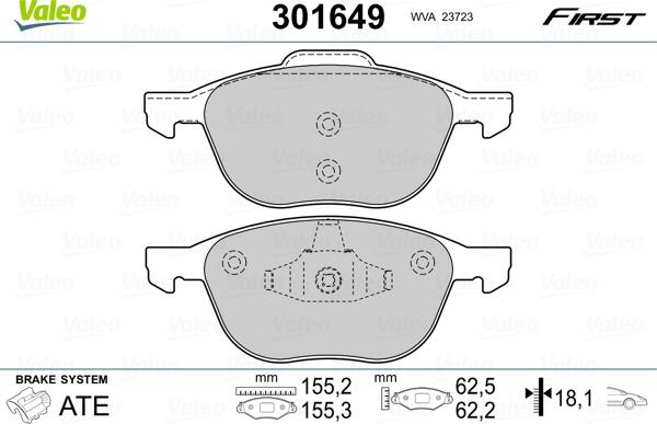 Valeo 301649 - Bromsbeläggssats, skivbroms xdelar.se