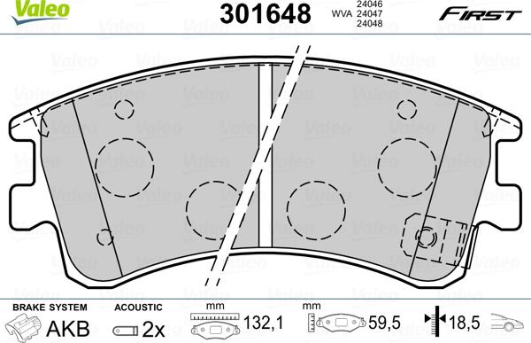 Valeo 301648 - Bromsbeläggssats, skivbroms xdelar.se