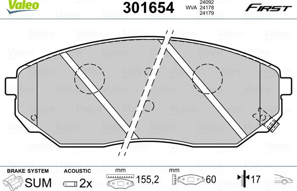 Valeo 301654 - Bromsbeläggssats, skivbroms xdelar.se