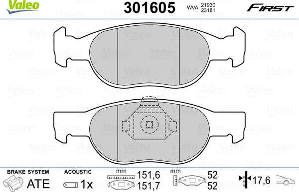 Valeo 301605 - Bromsbeläggssats, skivbroms xdelar.se