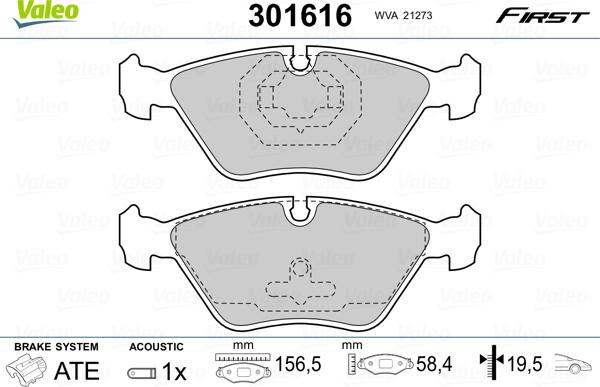 Valeo 301616 - Bromsbeläggssats, skivbroms xdelar.se