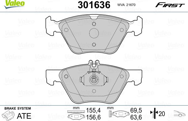 Valeo 301636 - Bromsbeläggssats, skivbroms xdelar.se