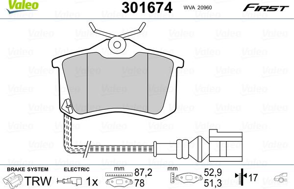 Valeo 301674 - Bromsbeläggssats, skivbroms xdelar.se