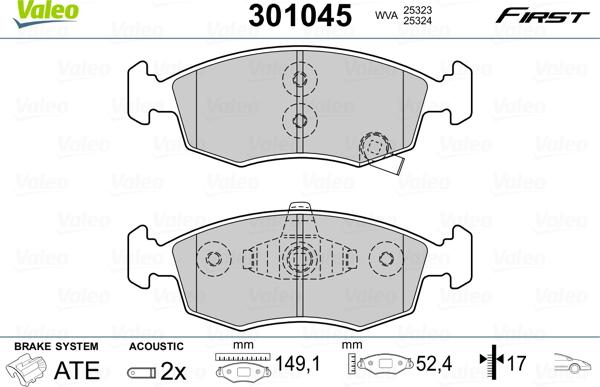 Valeo 301045 - Bromsbeläggssats, skivbroms xdelar.se