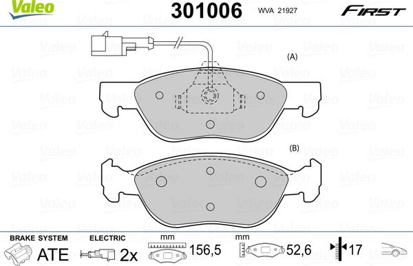 Valeo 301006 - Bromsbeläggssats, skivbroms xdelar.se