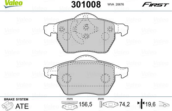 Valeo 301008 - Bromsbeläggssats, skivbroms xdelar.se