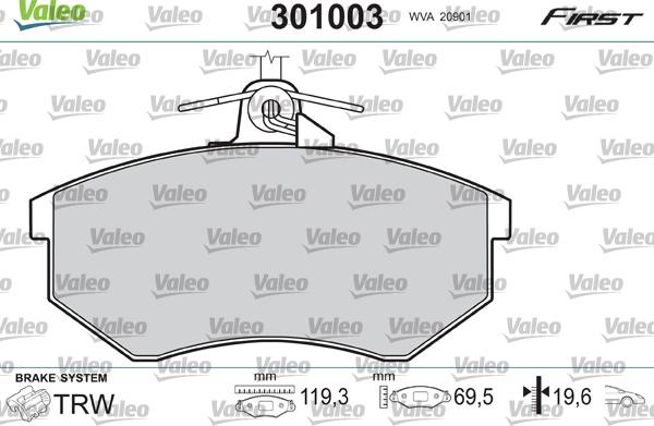 Valeo 301003 - Bromsbeläggssats, skivbroms xdelar.se