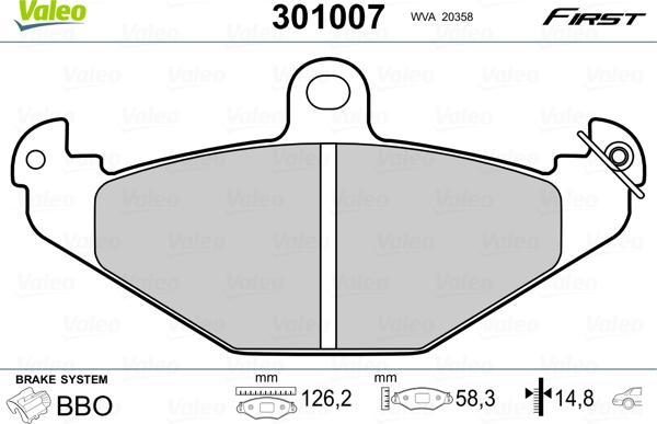 Valeo 301007 - Bromsbeläggssats, skivbroms xdelar.se