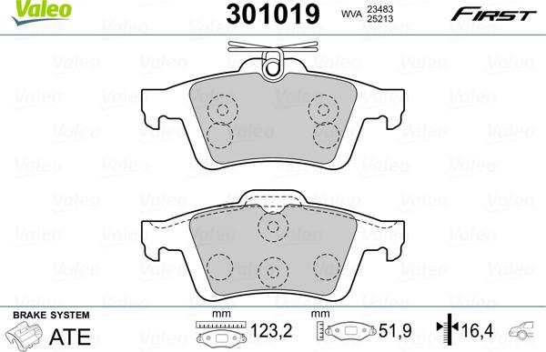 Valeo 301019 - Bromsbeläggssats, skivbroms xdelar.se